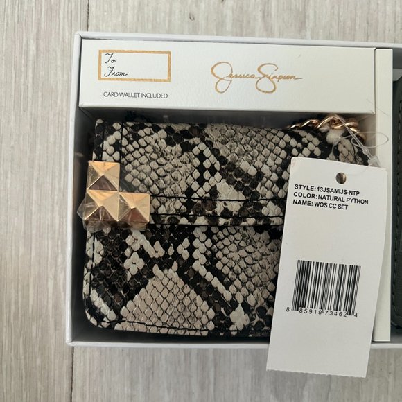JESSICA SIMPSON Natural Python Flap Credit Card Key & Card Case 2 pc SET - Picture 8 of 10